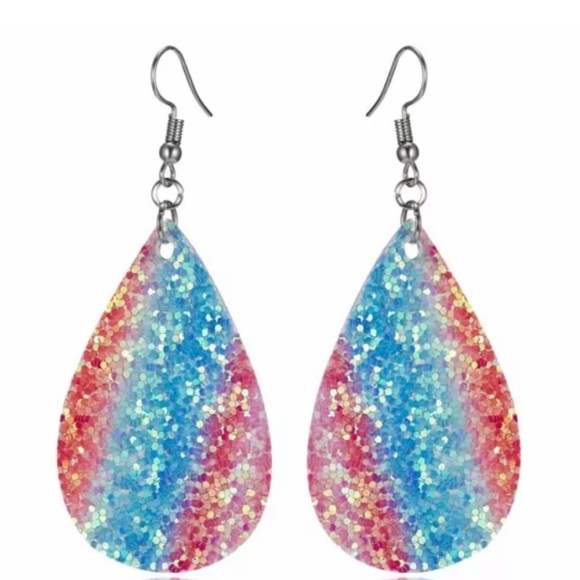Jewelry - NEW Pink Teal Cotton Candy Sparkle Teardrop Dangle Earrings